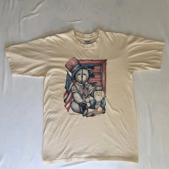 Vintage American Uncle Sam & Burt Teddy Bear T-Shirt - Picture 1 of 6